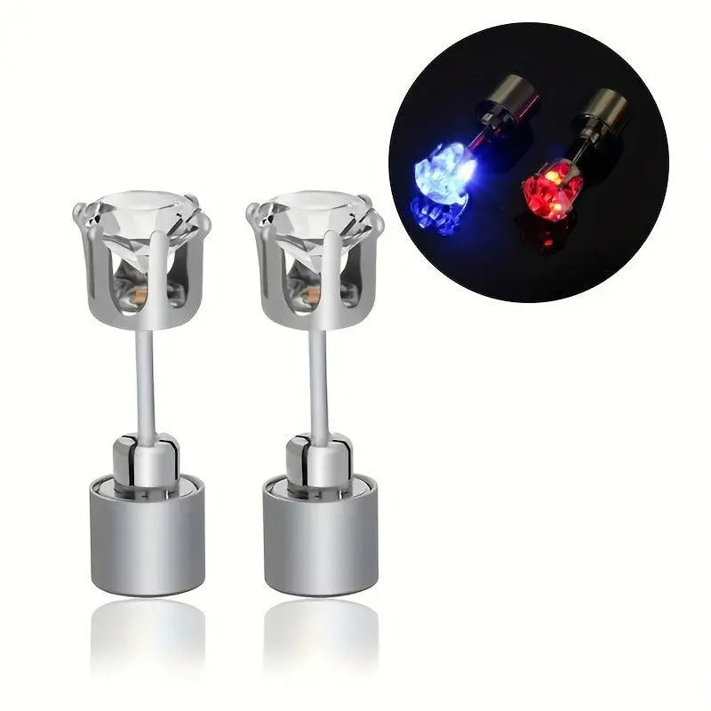 LED Flashing Color-Changing Earrings - Fashion Party Accessory, Glow in the Dark Cubic Zirconia Studs Color Flash 2pcs - Tophatter Daily Deals