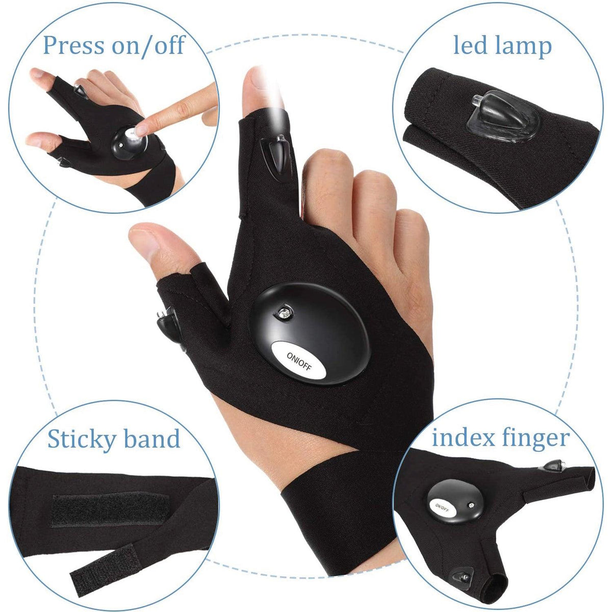 Gloves With Lights on Fingers - 1 Pair Finger Gloves with LED Light Flashlight Tools Outdoor Gear Rescue Torch Handy Mechanic Tool Night Fishing Light Gloves - Tophatter Daily Deals