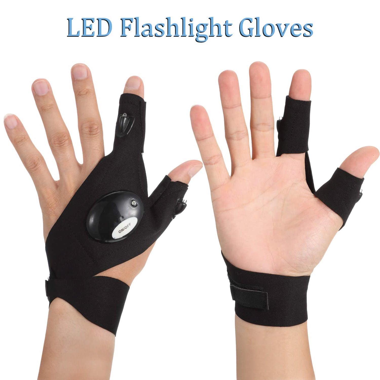 Gloves With Lights on Fingers - 1 Pair Finger Gloves with LED Light Flashlight Tools Outdoor Gear Rescue Torch Handy Mechanic Tool Night Fishing Light Gloves - Tophatter Daily Deals