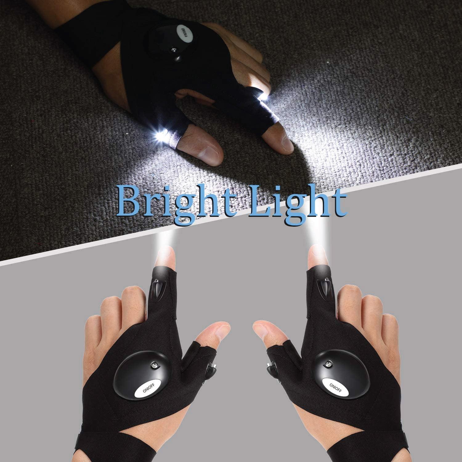 Gloves With Lights on Fingers - 1 Pair Finger Gloves with LED Light Flashlight Tools Outdoor Gear Rescue Torch Handy Mechanic Tool Night Fishing Light Gloves - Tophatter Daily Deals