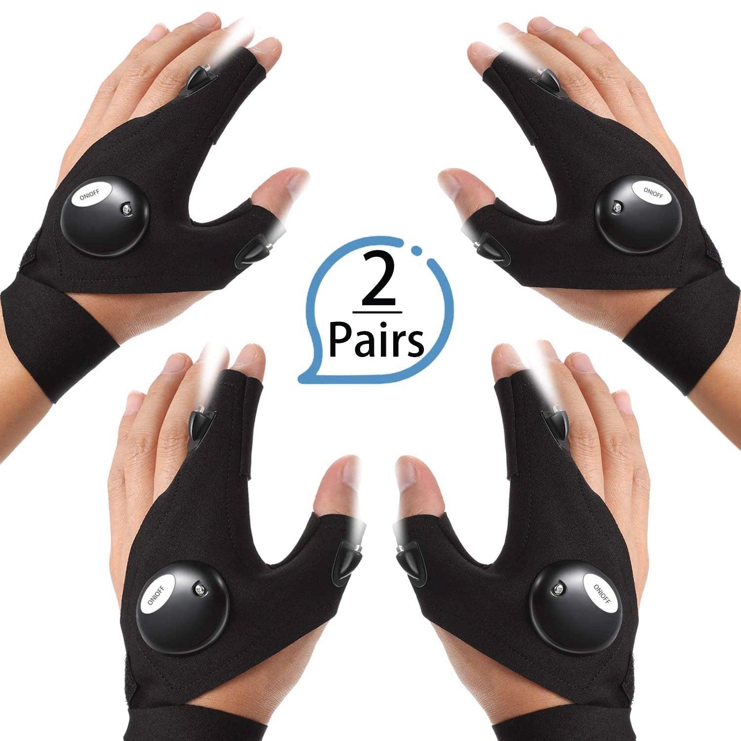 Gloves With Lights on Fingers - 1 Pair Finger Gloves with LED Light Flashlight Tools Outdoor Gear Rescue Torch Handy Mechanic Tool Night Fishing Light Gloves - Tophatter Daily Deals