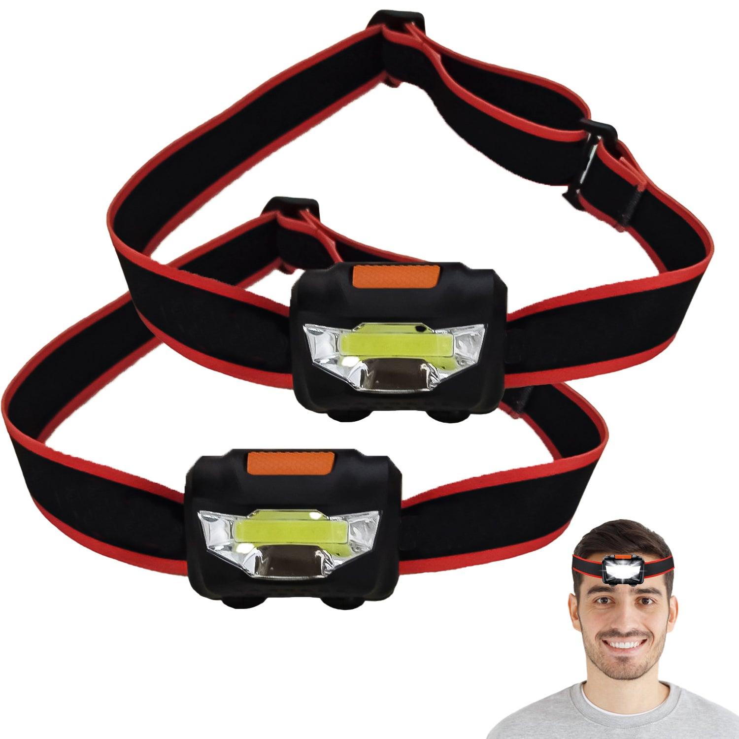LED Head Torch - 2 Pack COB Headlamp Super Bright Headlight | Adjustable with 3 Modes, Lightweight for Running, Camping, Fishing Apparel & Accessories - Tophatter Daily Deals