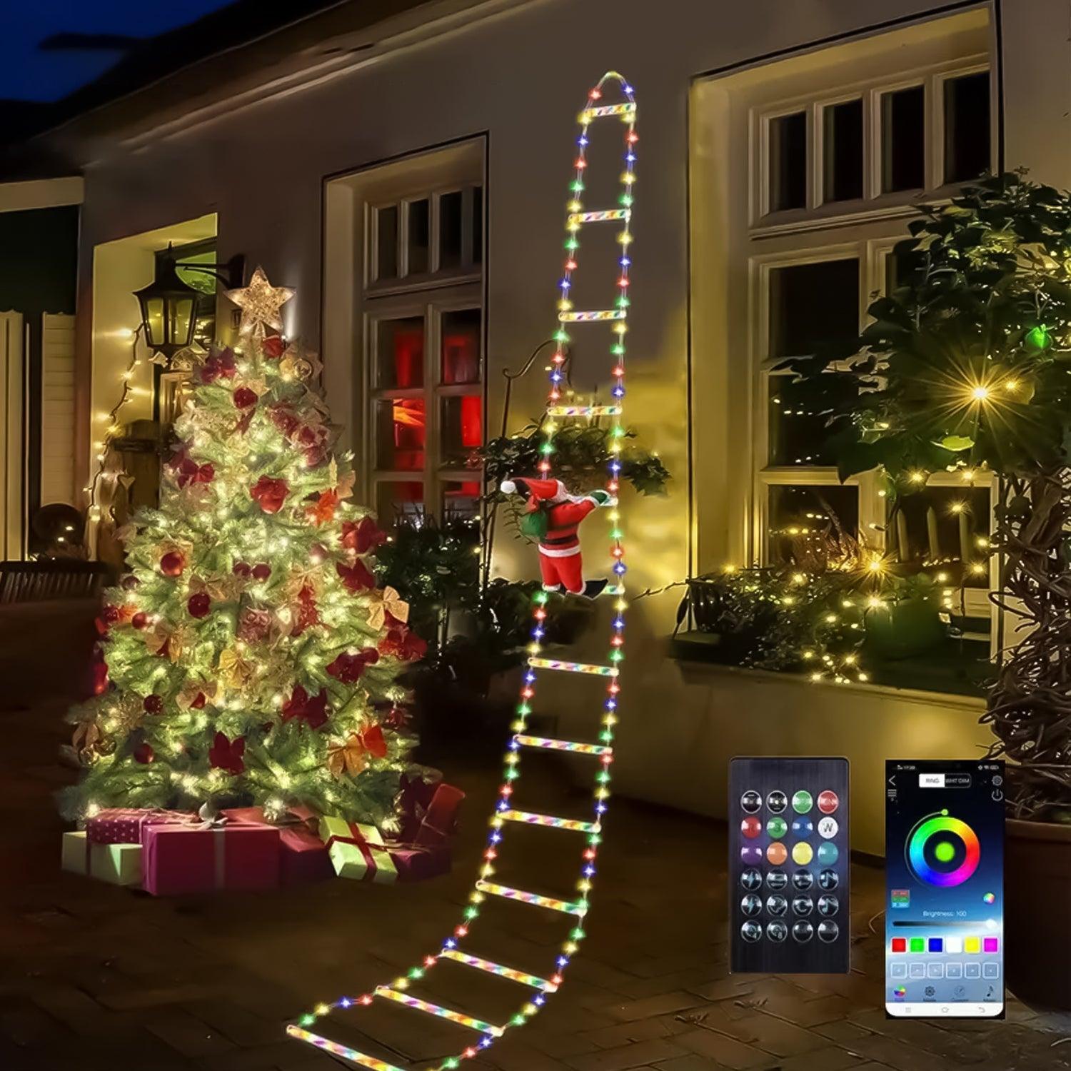LED Ladder Lights - 9.8Ft Christmas Lights with Santa Claus 8 Modes Lights for Indoor Outdoor Xmas Decoration (Multicolour) Christmas - Tophatter Daily Deals