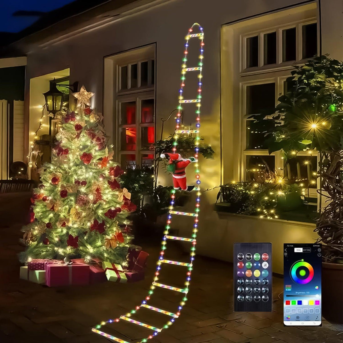 LED Ladder Lights - 9.8Ft Christmas Lights with Santa Claus 8 Modes Lights for Indoor Outdoor Xmas Decoration (Multicolour) Christmas - Tophatter Daily Deals