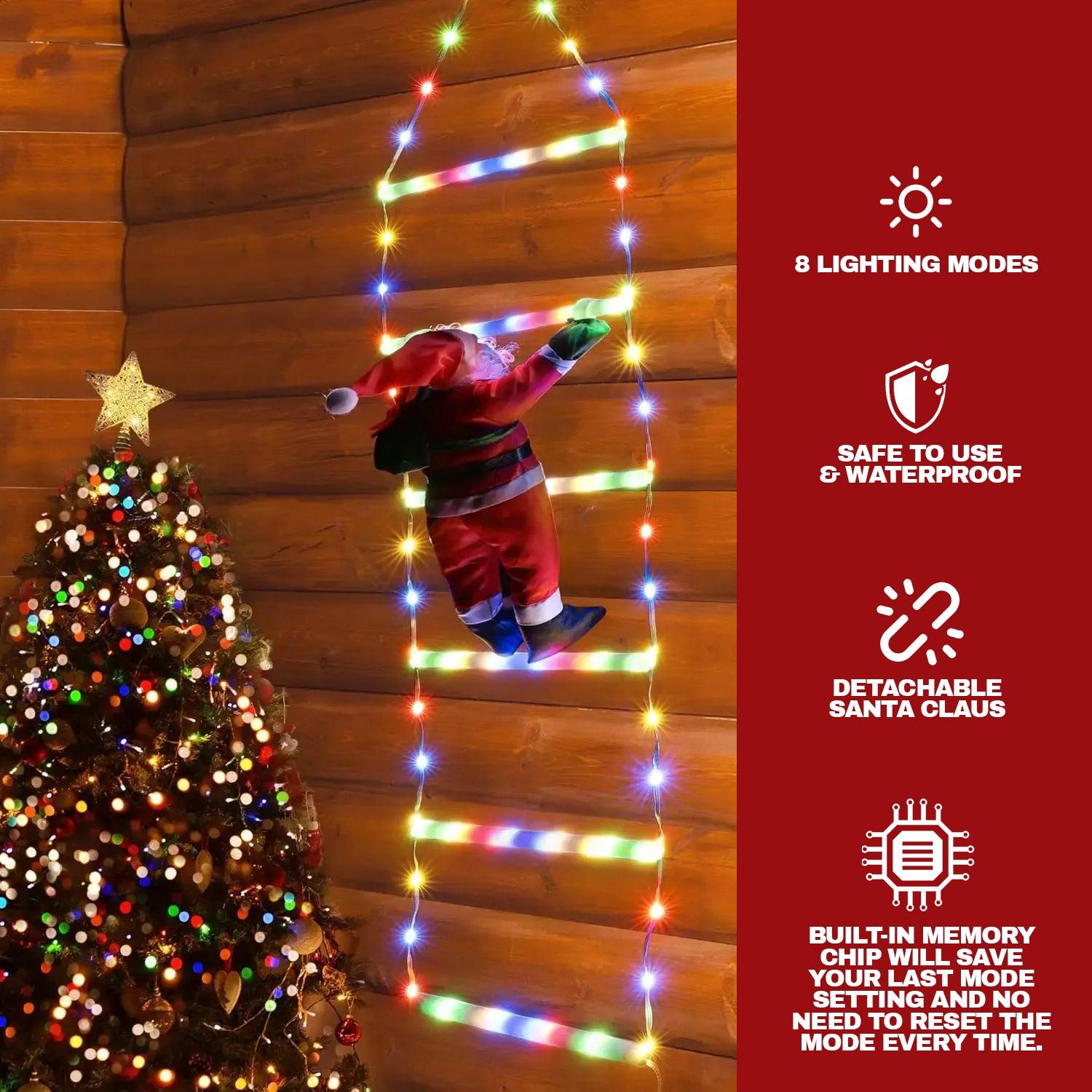 LED Ladder Lights - 9.8Ft Christmas Lights with Santa Claus 8 Modes Lights for Indoor Outdoor Xmas Decoration (Multicolour) Christmas - Tophatter Daily Deals