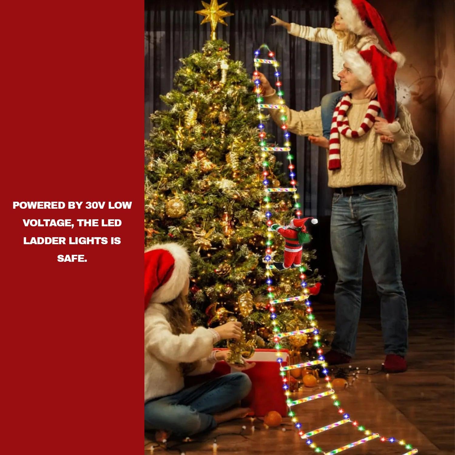 LED Ladder Lights - 9.8Ft Christmas Lights with Santa Claus 8 Modes Lights for Indoor Outdoor Xmas Decoration (Multicolour) Christmas - Tophatter Daily Deals