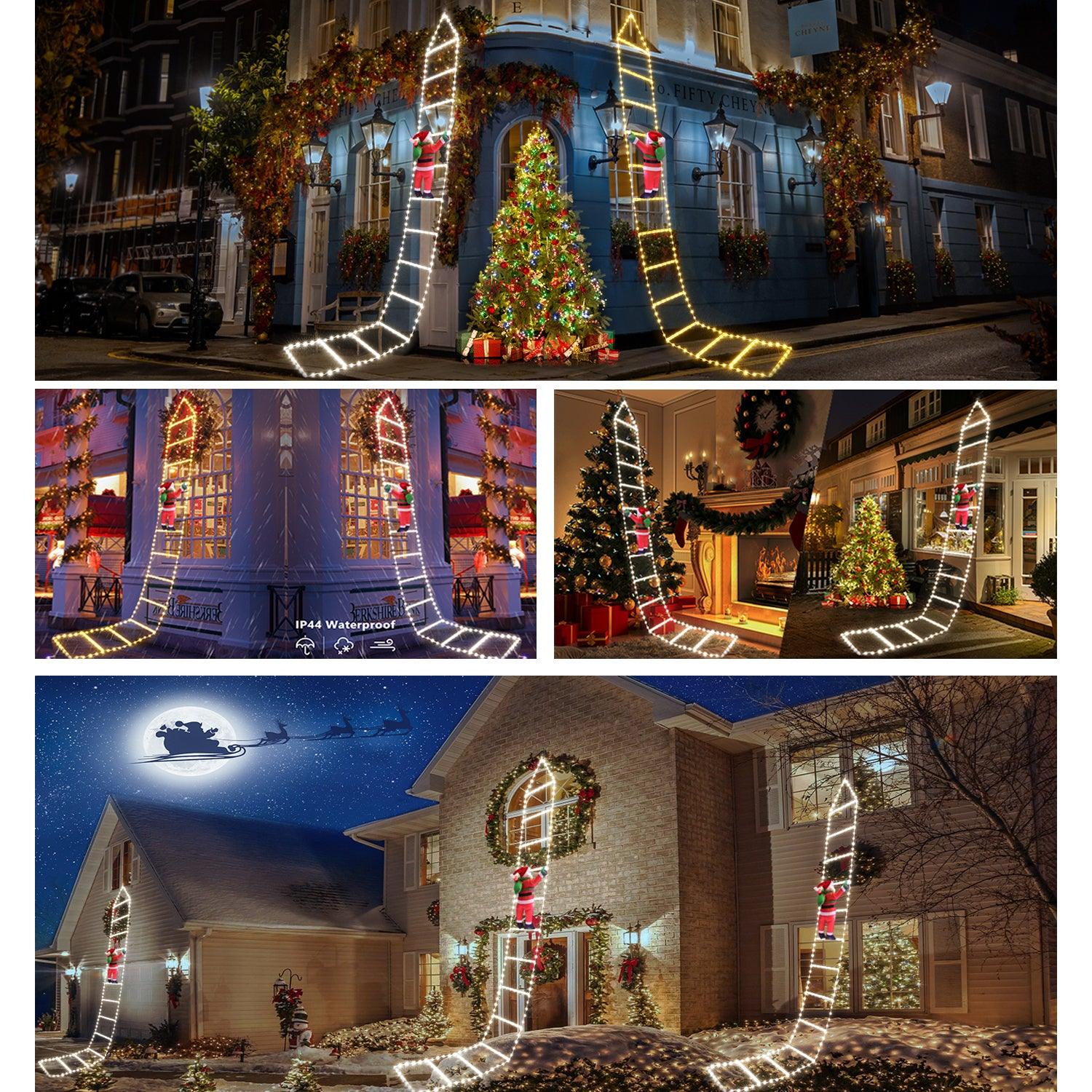 LED Ladder Lights - 9.8Ft Christmas Lights with Santa Claus 8 Modes Lights for Indoor Outdoor Xmas Decoration (Multicolour) Christmas - Tophatter Daily Deals