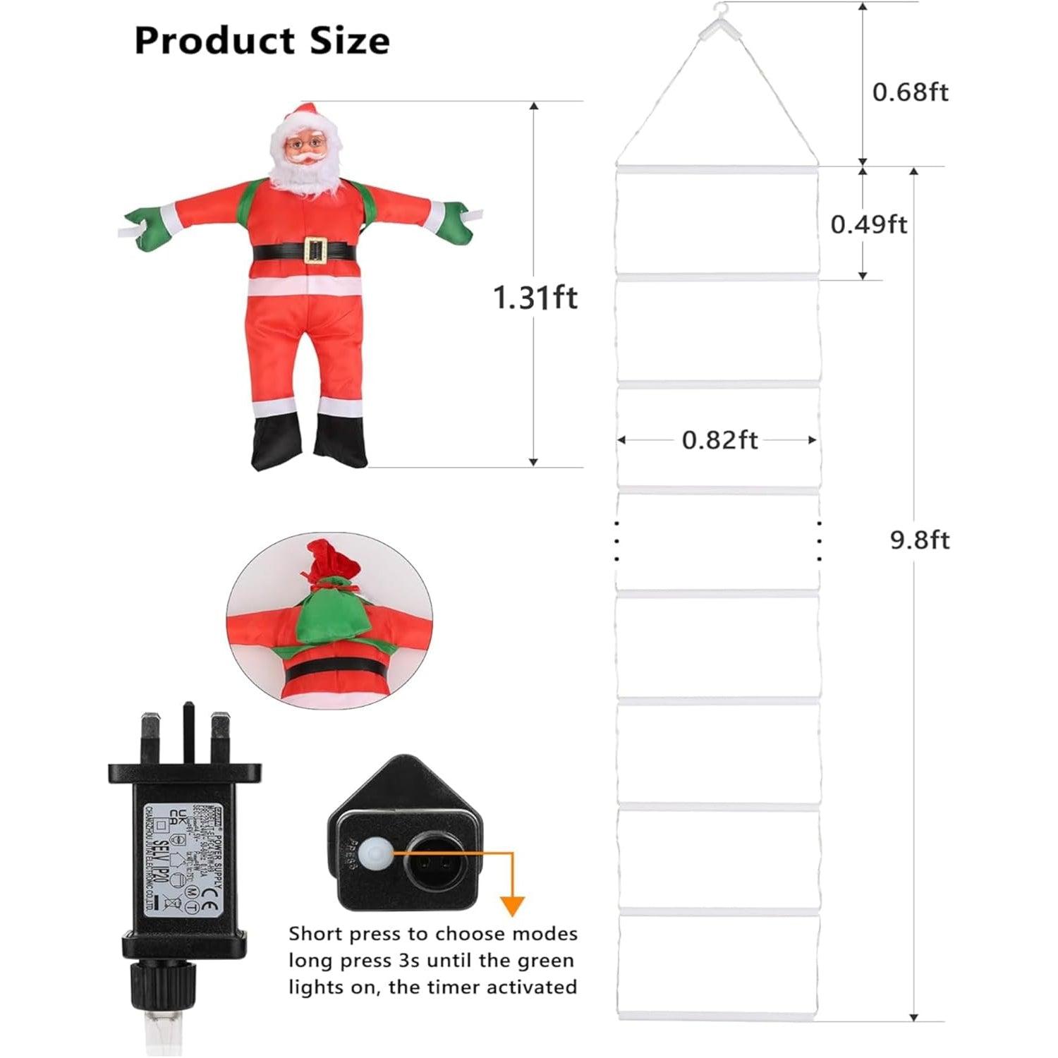 LED Ladder Lights - 9.8Ft Christmas Lights with Santa Claus 8 Modes Lights for Indoor Outdoor Xmas Decoration (Multicolour) Christmas - Tophatter Daily Deals