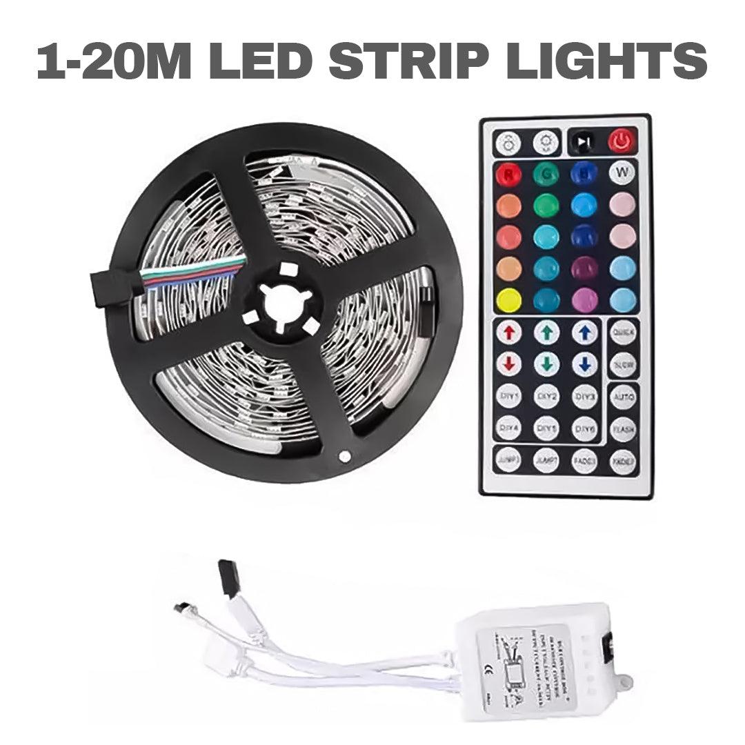 RGB LED Strip Light - 1-20M LED Strip Lights 5050 RGB Colour Changing Tape Cabinet Kitchen TV Lighting Indoor/Outdoor Decor LED Strip Light with 24 Key Remote Home - Tophatter Daily Deals