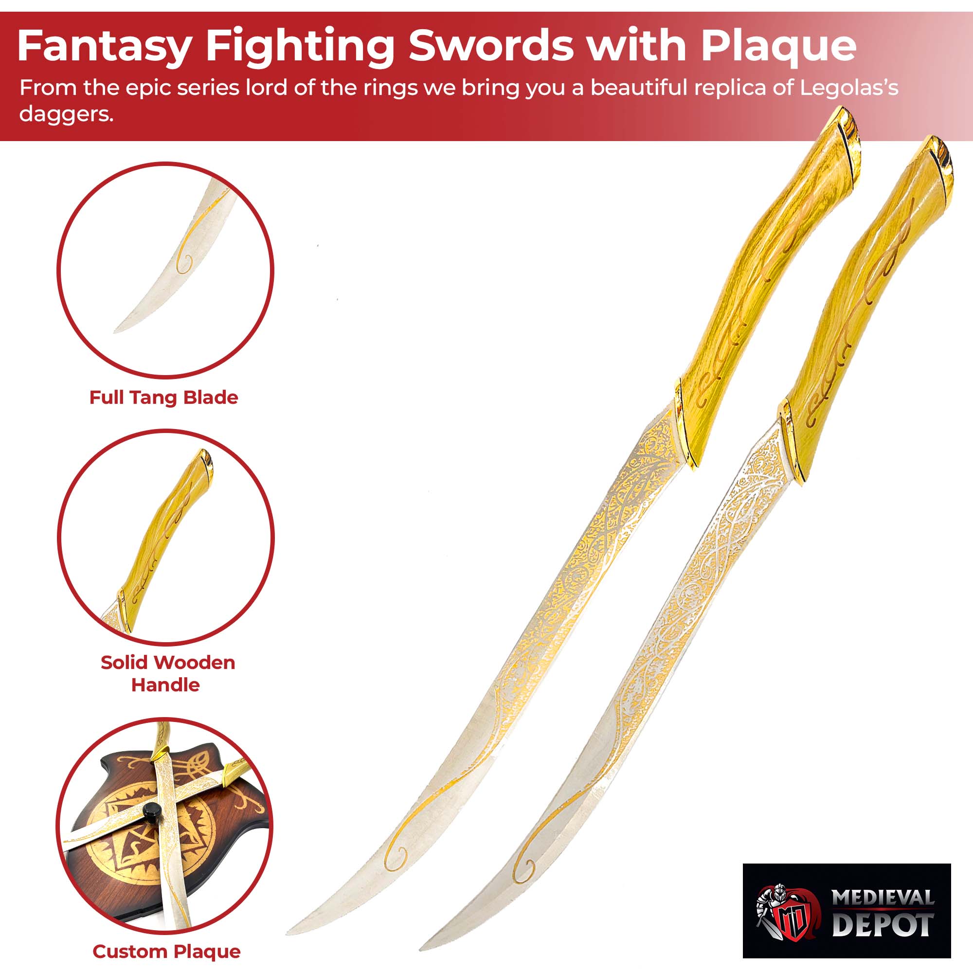Legolas LOTR Fantasy Fighting Swords with Plaque swords - Tophatter Daily Deals