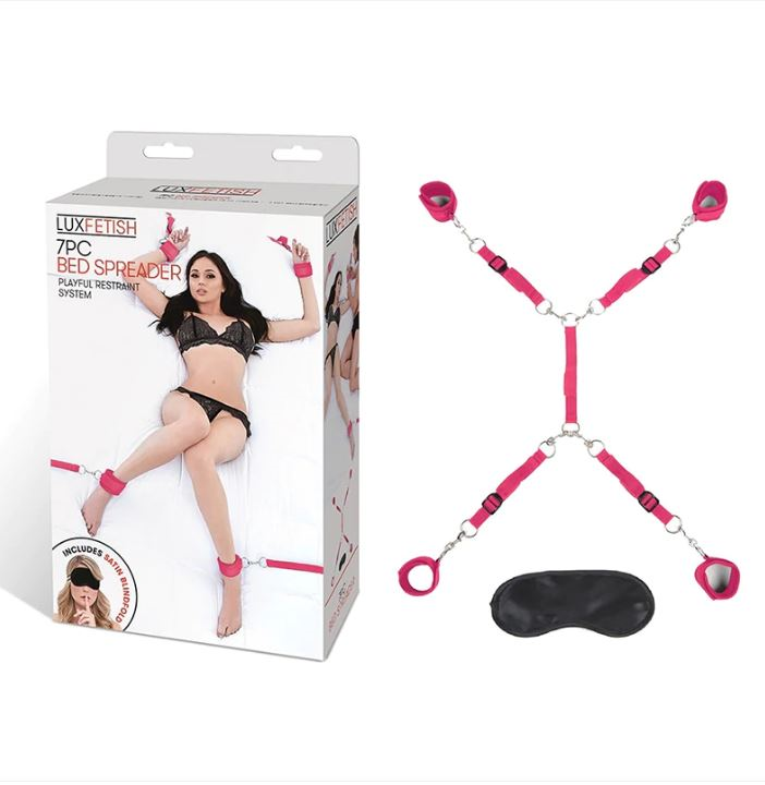 7-Piece Hot Pink Bed Spreader Bondage Set With Adjustable Cuffs > Bondage Gear > Restraints - Tophatter Daily Deals