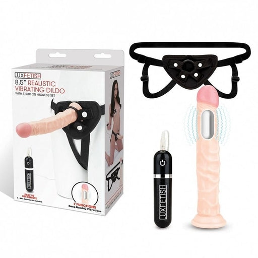 Lux Fetish 8.5 Inch Realistic Vibrating Dildo and Black Strap-On Harness Set > Dildos > Strap On Harnesses - Tophatter Daily Deals