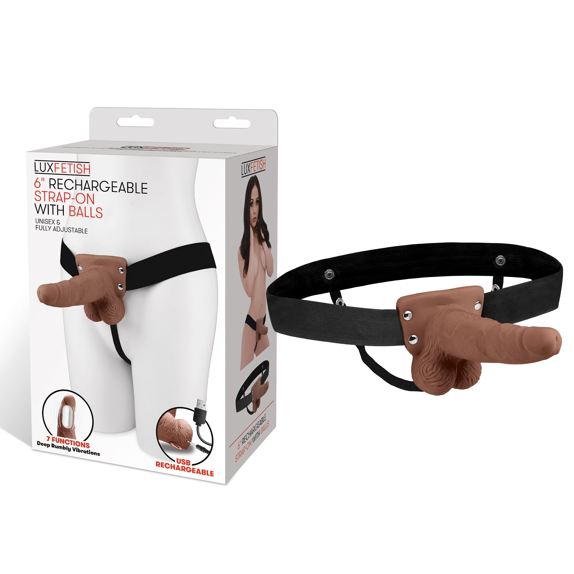 Lux Fetish 6 Inch Strap-On With Balls Brown Realistic Vibrating Harness > Dildos > Strap On Harnesses - Tophatter Daily Deals