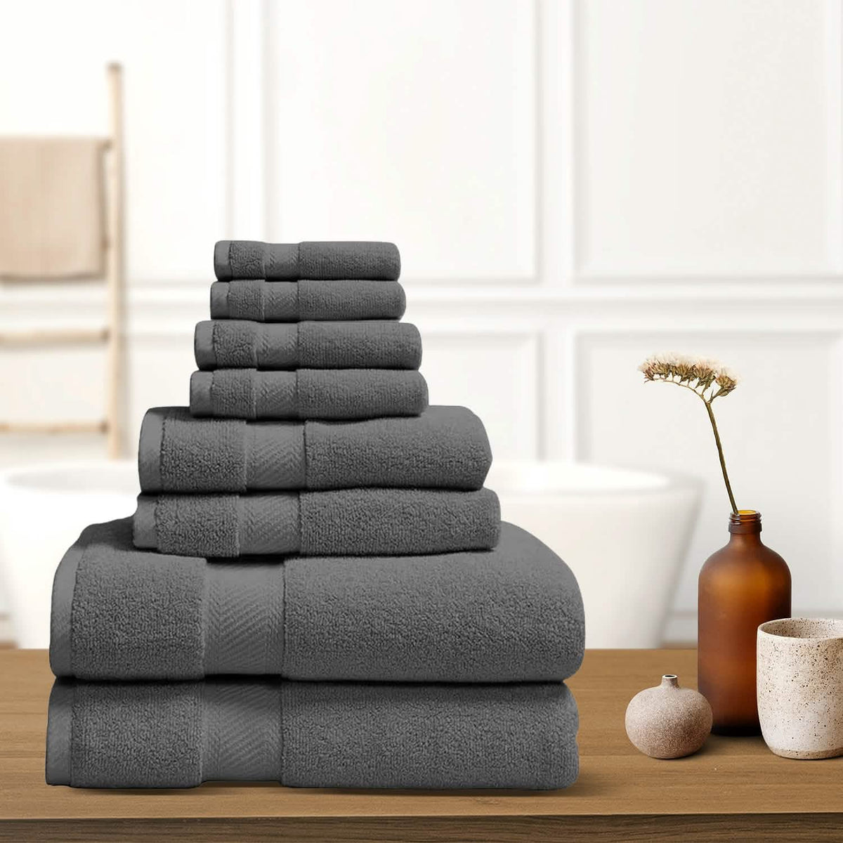 8-Piece: 100% Organic Cotton Bath Towel Set Gray Bath - Tophatter Daily Deals