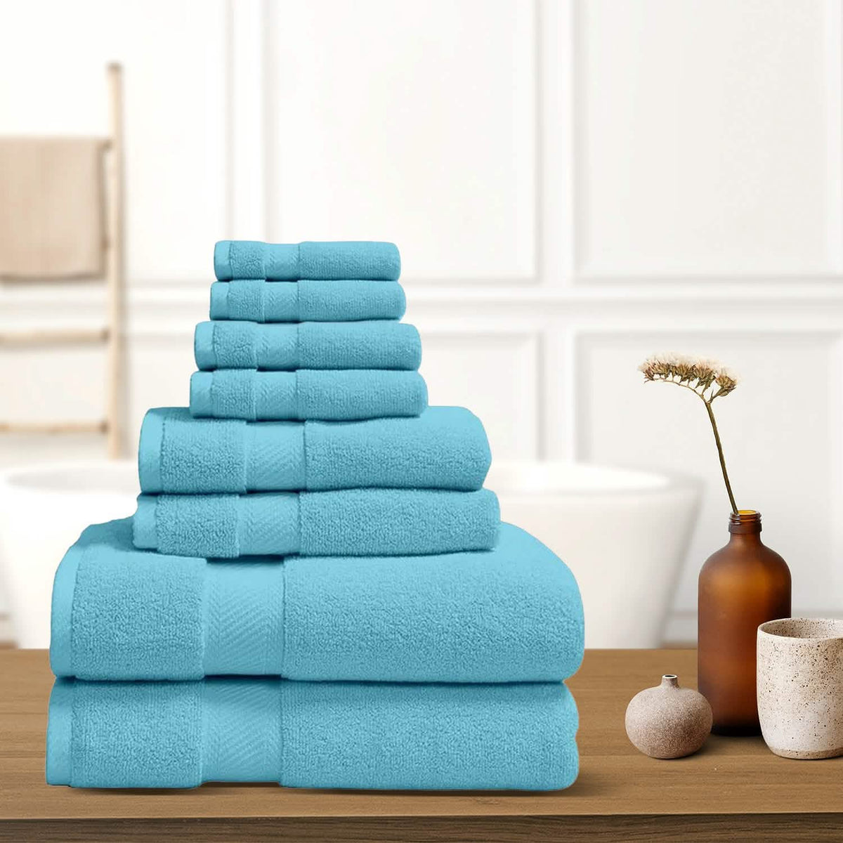 8-Piece: 100% Organic Cotton Bath Towel Set Sky Blue Bath - Tophatter Daily Deals