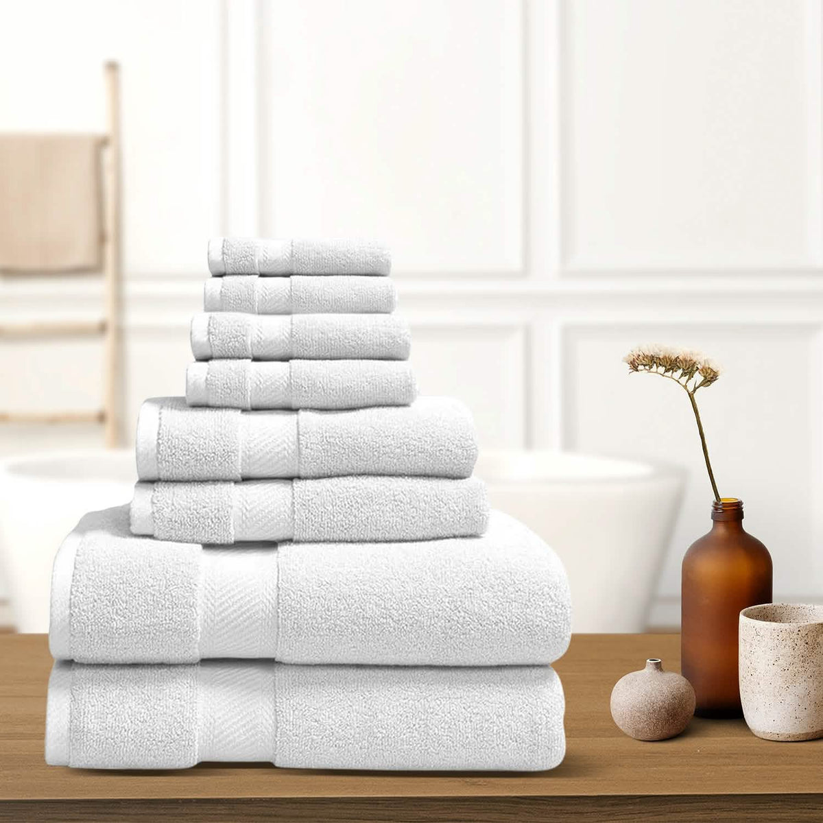 8-Piece: 100% Organic Cotton Bath Towel Set White Bath - Tophatter Daily Deals