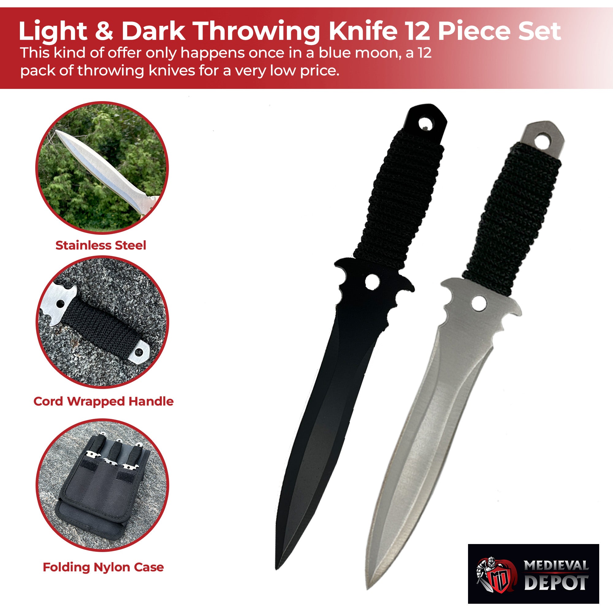 Light & Dark Throwing Knife 12 Piece Set knives - Tophatter Daily Deals