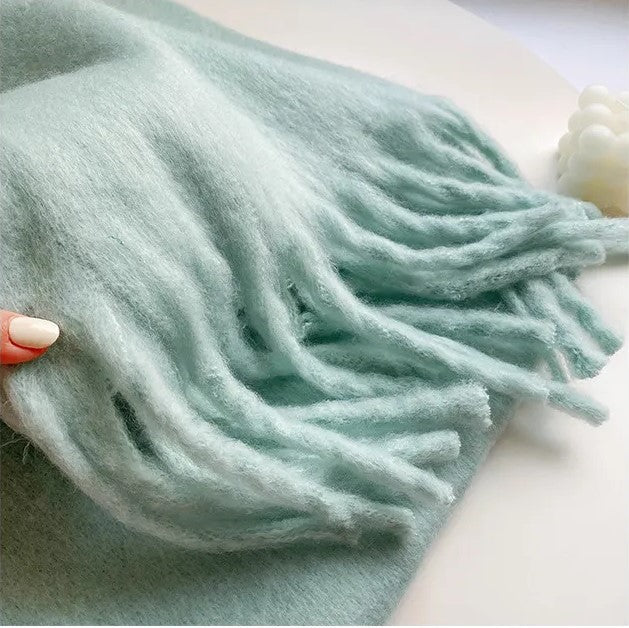 Oversized Women Scarf - Long Fringed Fluffy Wool Winter LIGHT GREEN - Tophatter Daily Deals