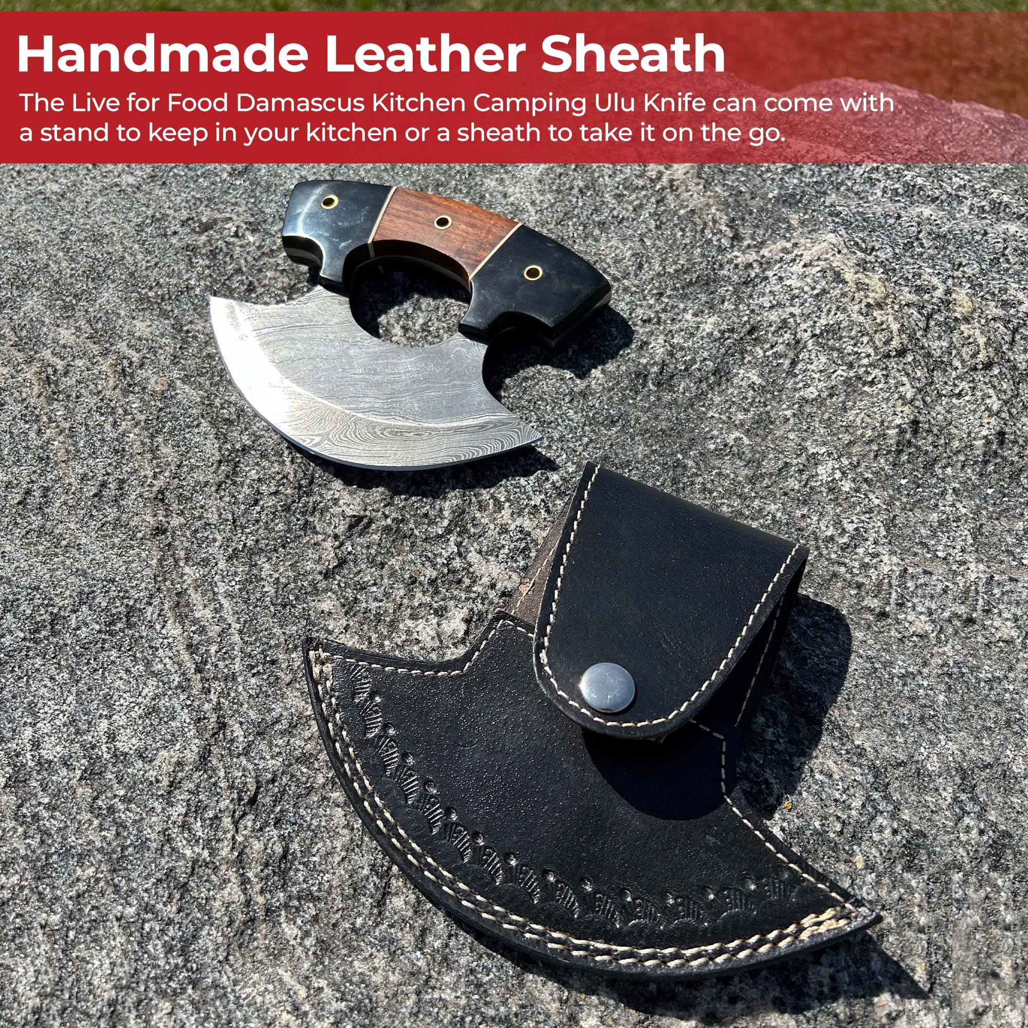 Live for Food Ulu Damascus Kitchen Camping Knife with Sheath Knives - Tophatter Daily Deals