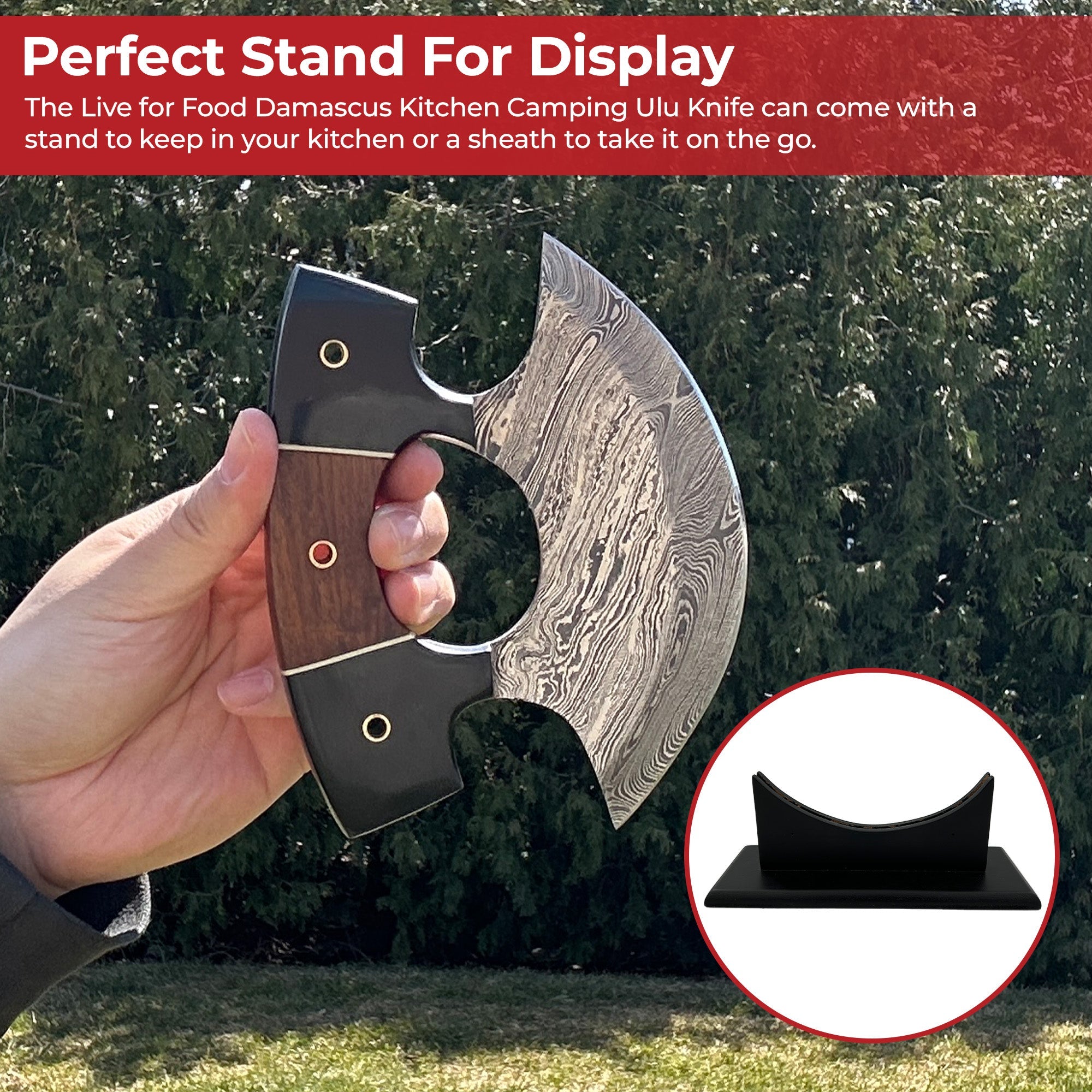 Live for Food Ulu Damascus Kitchen Camping Knife With Stand Knives - Tophatter Daily Deals