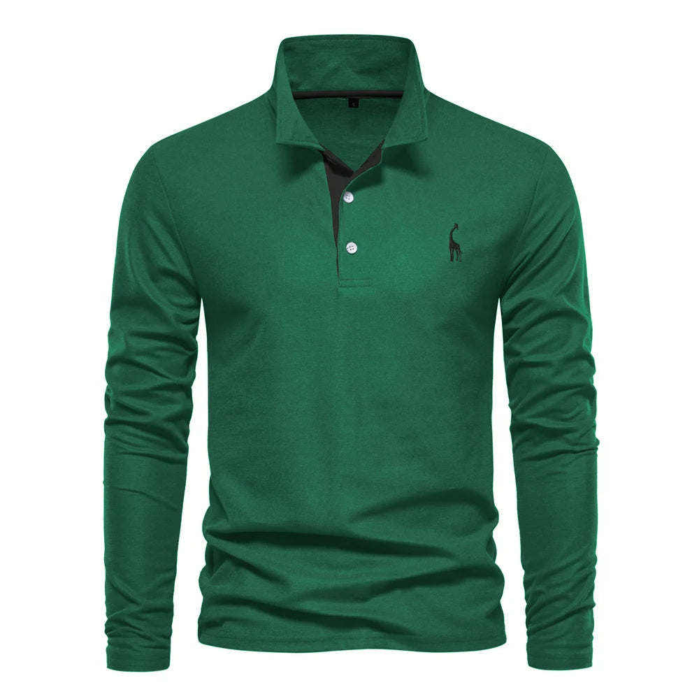Soft Classic Mens Long Sleeve Polo - Collared Cotton Casual Green - Tophatter Daily Deals