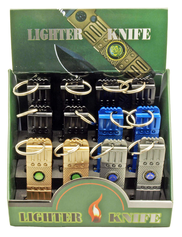 12 Pcs Lighter Mini Auto Knife Set in Display Box Armed Forces Collectible Weapons - Tophatter Daily Deals