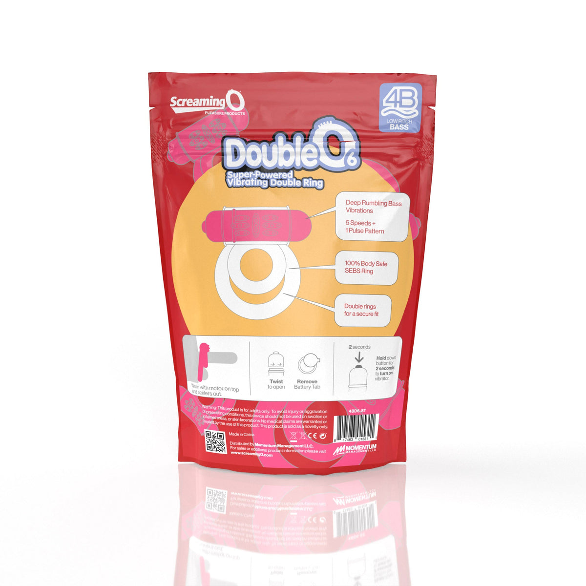 Double O 6 4B Low Pitch Bass (Strawberry) > Cock Ring > Vibrating - Tophatter Daily Deals