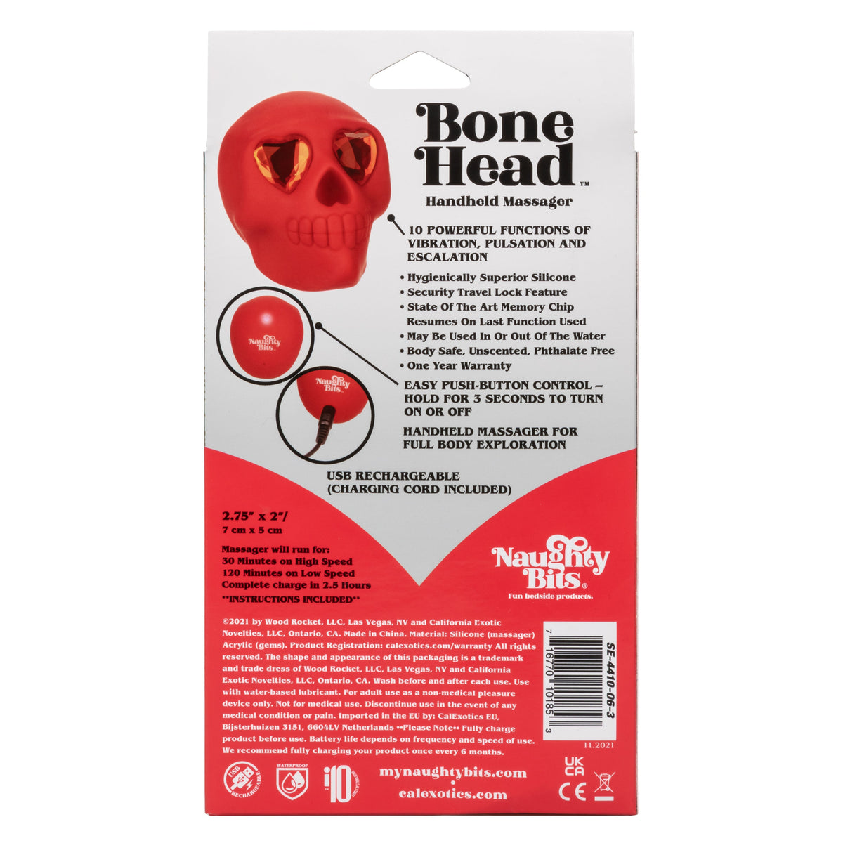 Naughty Bits Bone Head Handheld Massager Red Silicone with 10 Vibration Functions Waterproof Rechargeable > Vibrators > Standard Vibrators - Tophatter Daily Deals