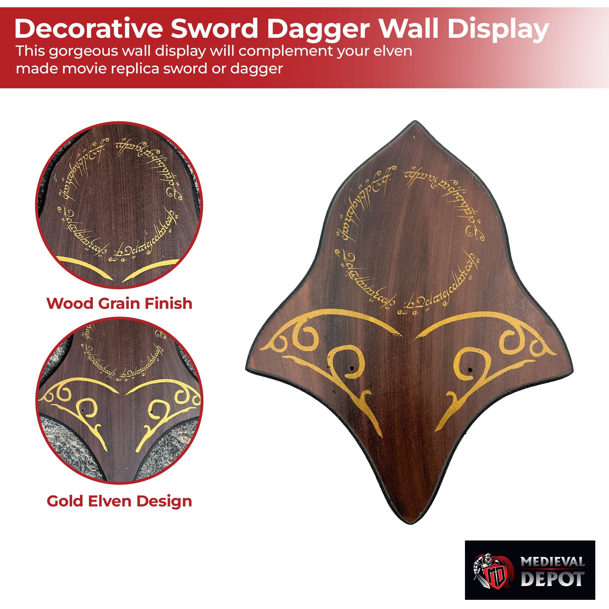 LOTR Elven Inspired Decorative Sword Dagger Wall Mount Display Display Stands & Plaques - Tophatter Daily Deals