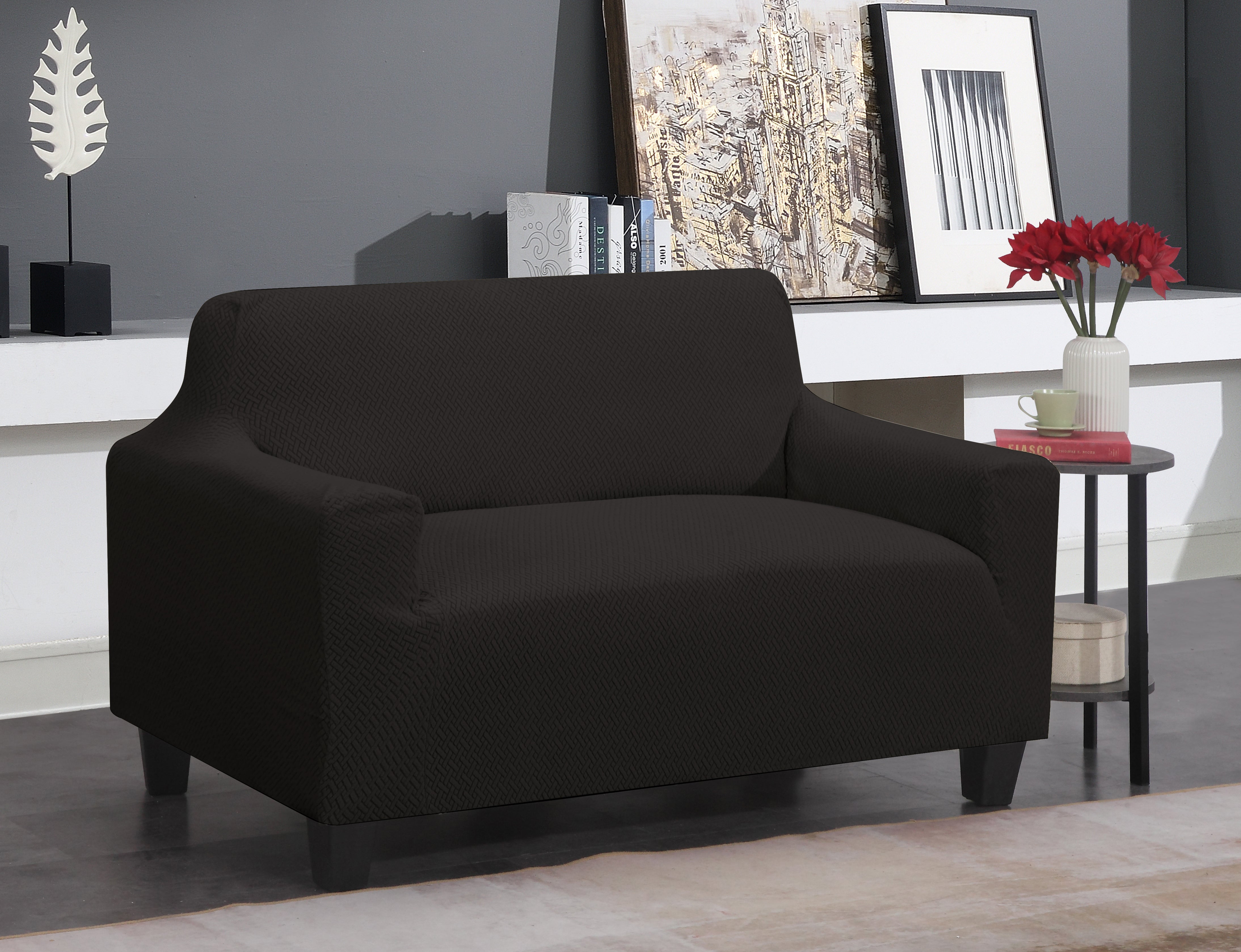 J&V Textiles Super Stretch Couch Slip Cover - Sofa, Love Seat and Chair Sizes Black Love seat Slip Covers - Tophatter Daily Deals