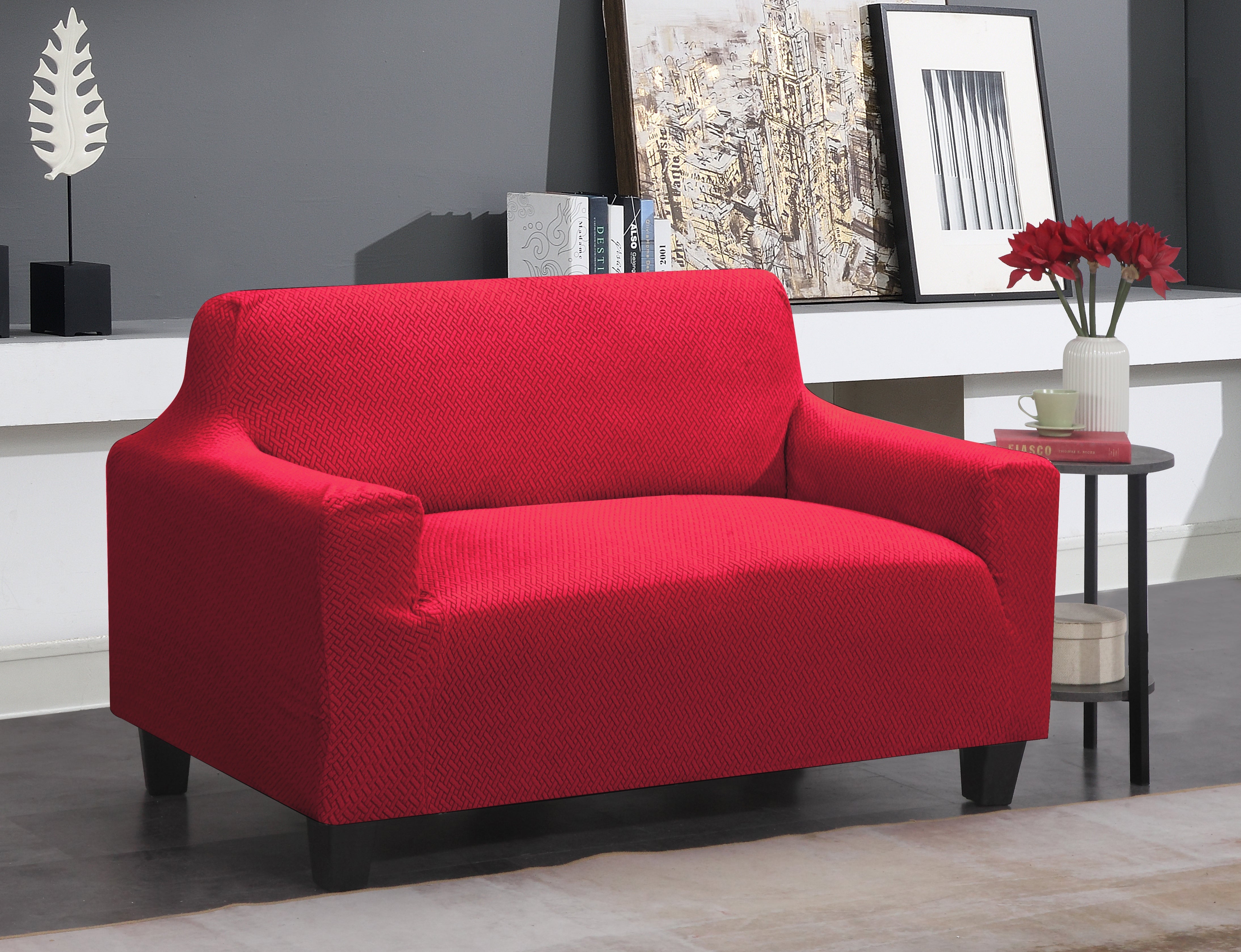 J&V Textiles Super Stretch Couch Slip Cover - Sofa, Love Seat and Chair Sizes Red Love seat Slip Covers - Tophatter Daily Deals