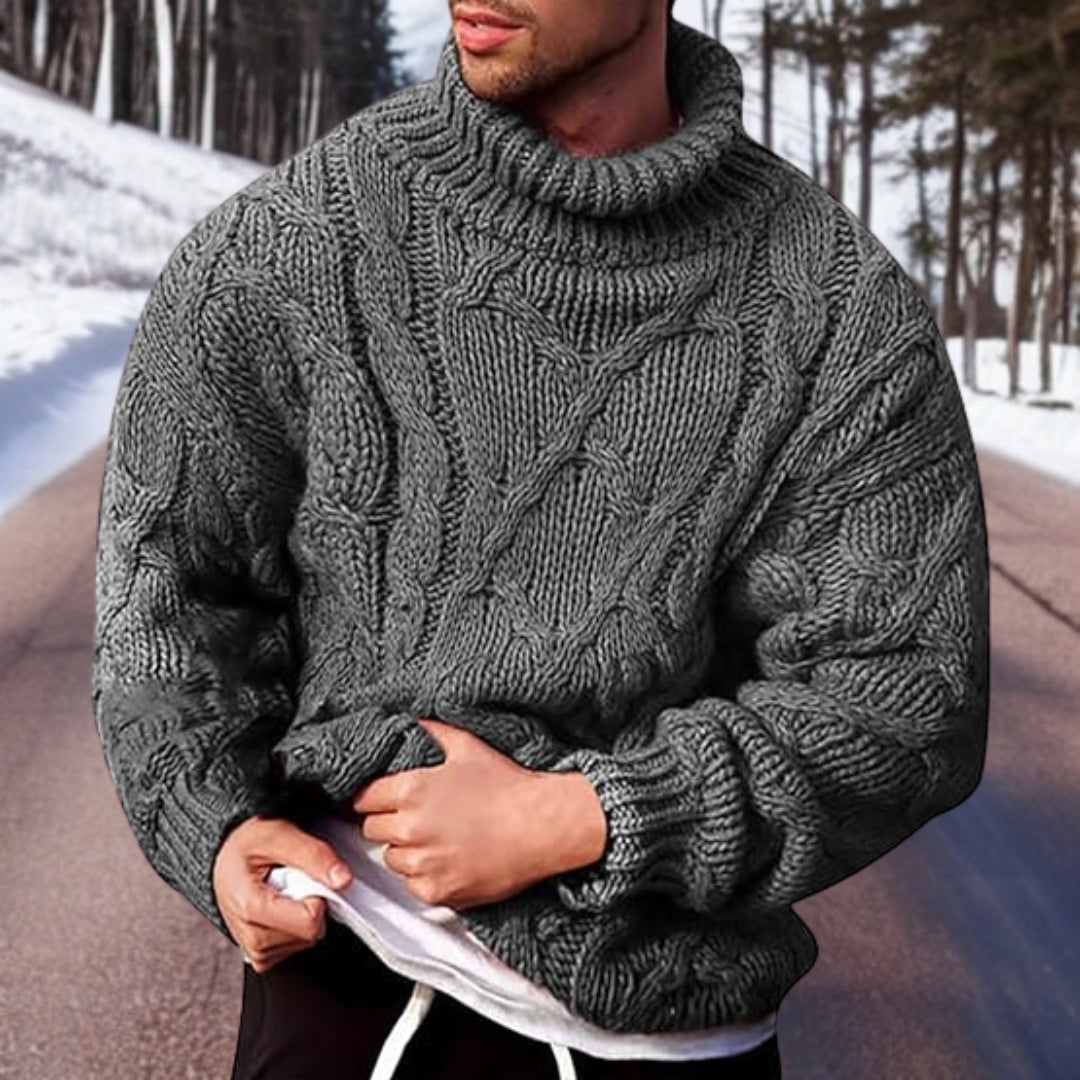 Warm Men's Cable Knit Sweater - Oversized Turtleneck Winter Gray - Tophatter Daily Deals
