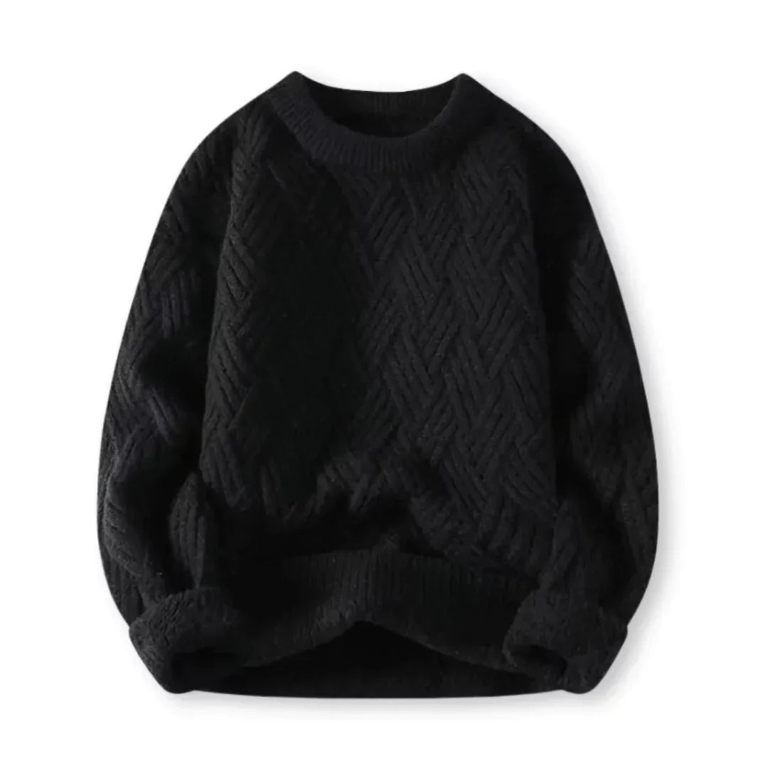 Warm Cozy Men's Cable Knit Sweater - Crewneck Wool Blend Black - Tophatter Daily Deals