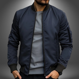Lightweight Men’s Bomber Jacket – Ribbed Zip, Nylon Blue - Tophatter Daily Deals