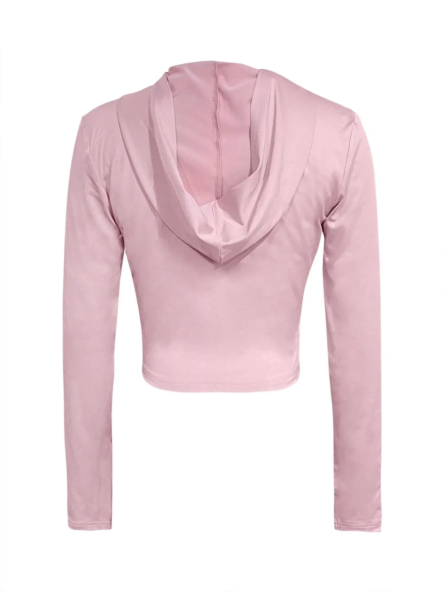 LW Hooded Collar Crop T-shirt Top Zip-up Solid Bare Waist T-shirt Slim Fit Long Sleeve Top For Spring & Fall Women's Plain Hoodi - Tophatter Daily Deals