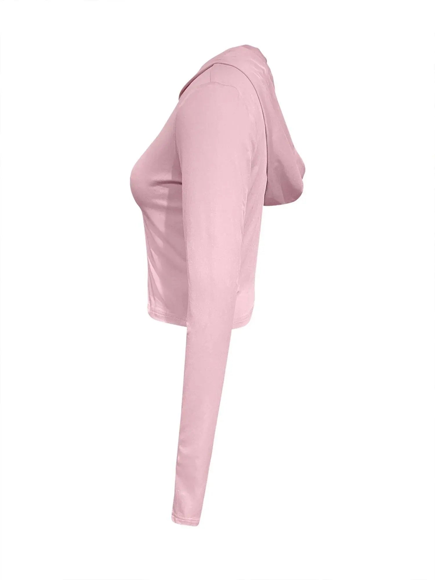 LW Hooded Collar Crop T-shirt Top Zip-up Solid Bare Waist T-shirt Slim Fit Long Sleeve Top For Spring & Fall Women's Plain Hoodi - Tophatter Daily Deals