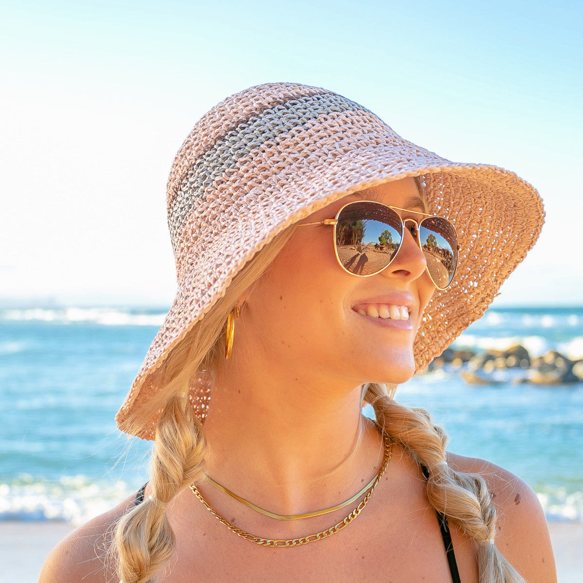 Stripe Accent Straw Hat Hats - Tophatter Daily Deals