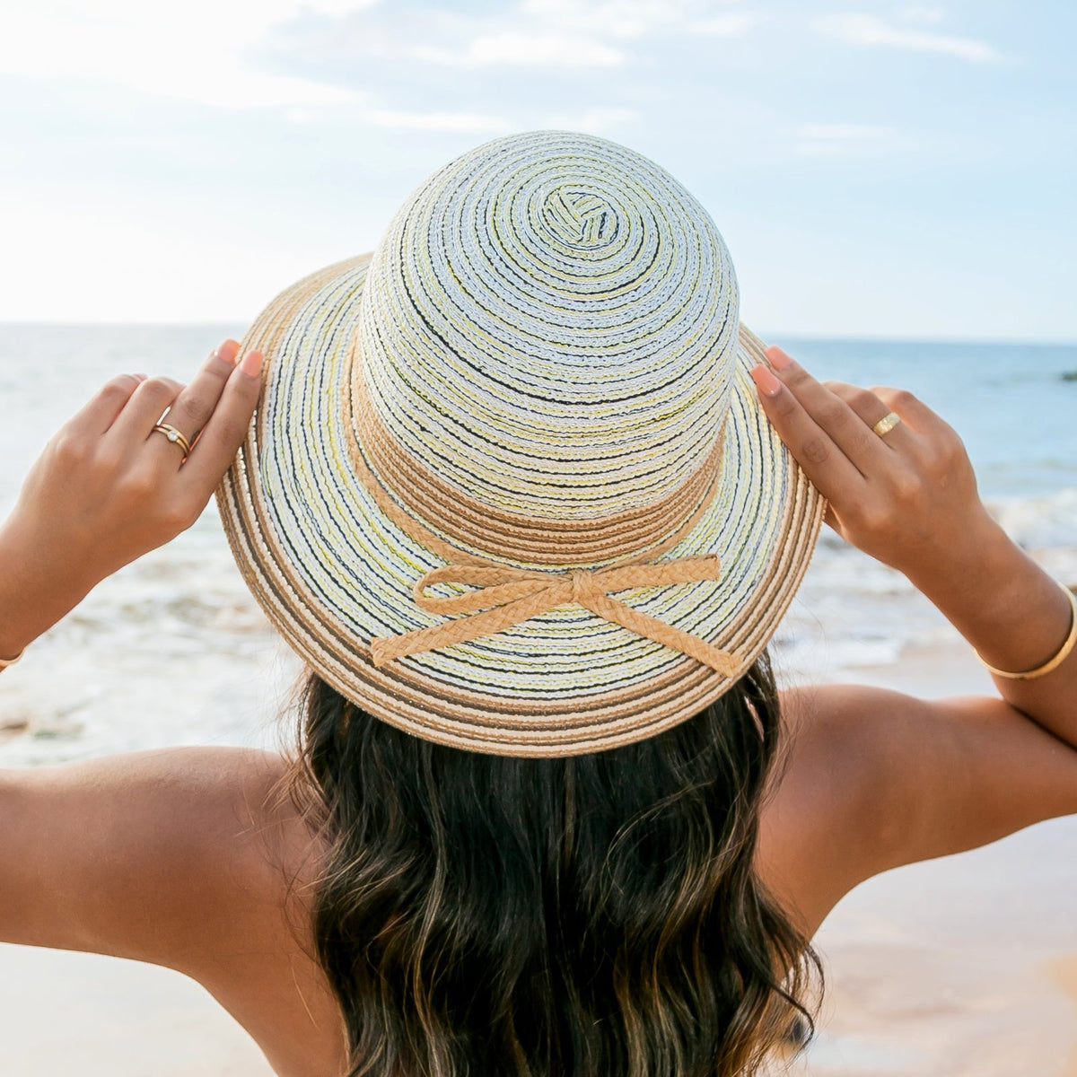 Multi-Stripe Bow Accent Sunhat Hats - Tophatter Daily Deals