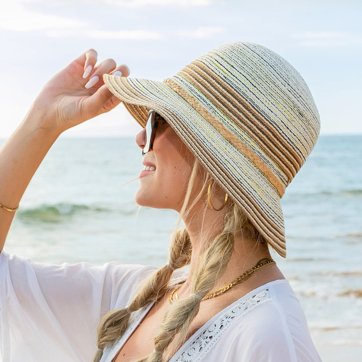 Multi-Stripe Bow Accent Sunhat Hats - Tophatter Daily Deals