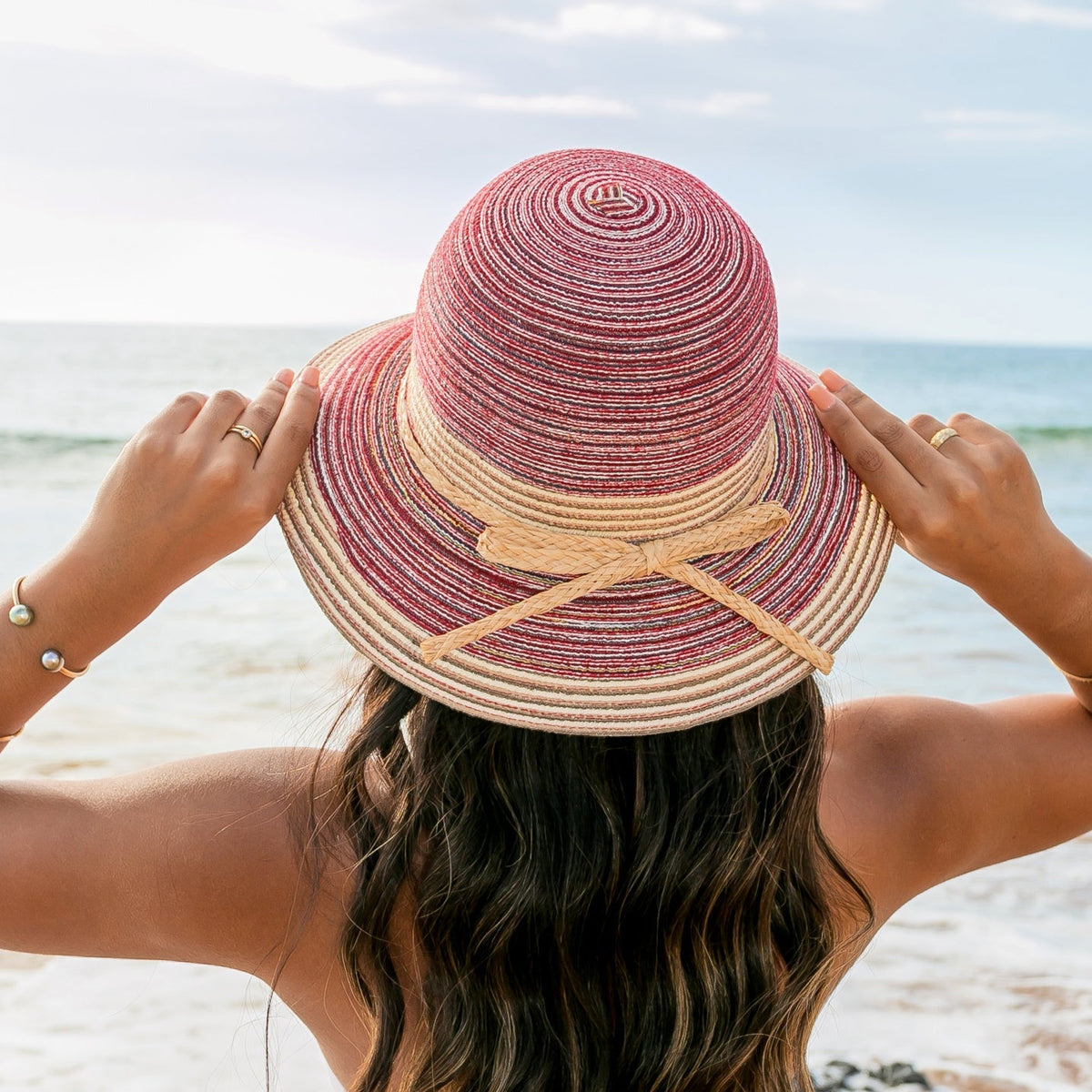 Multi-Stripe Bow Accent Sunhat Berry Hats - Tophatter Daily Deals