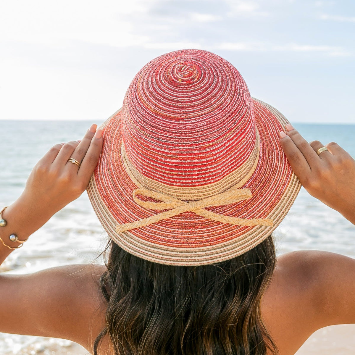 Multi-Stripe Bow Accent Sunhat Cherry Hats - Tophatter Daily Deals