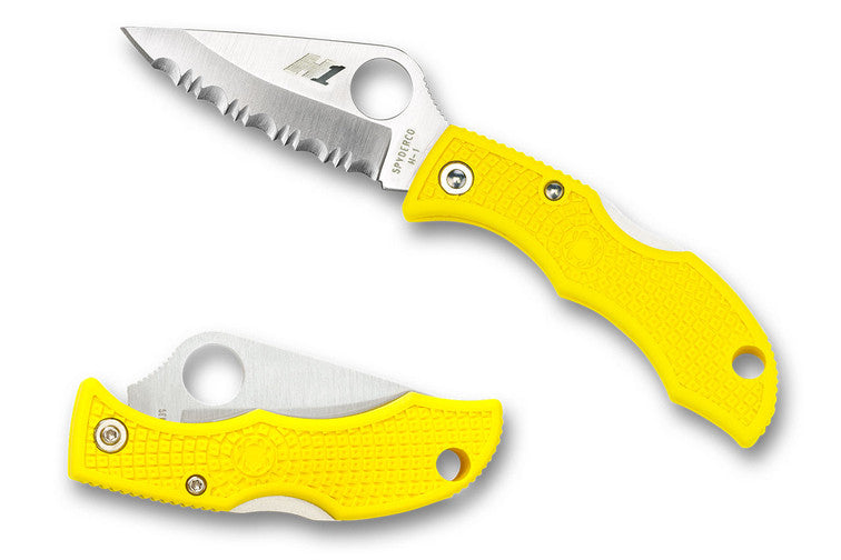 Spyderco Ladybug 3 Salt - Yellow FRN Handles - Serrated H2 Clip Point Blade - LYLS3 Folding Knives - Tophatter Daily Deals