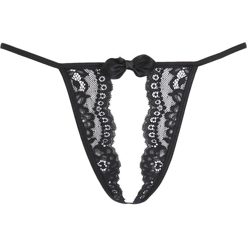 Lace Open Front G-String in Black with Bow Detail > Clothes > Panties - Tophatter Daily Deals