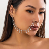Lacteo Trendy Nose Rings for Women Connecting Earrings Black Green Small Crystal Beads Fake Nostril Piercing Clip Jewelry Ladies rhinestone 2 - Tophatter Daily Deals