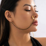 Lacteo Trendy Nose Rings for Women Connecting Earrings Black Green Small Crystal Beads Fake Nostril Piercing Clip Jewelry Ladies - Tophatter Daily Deals