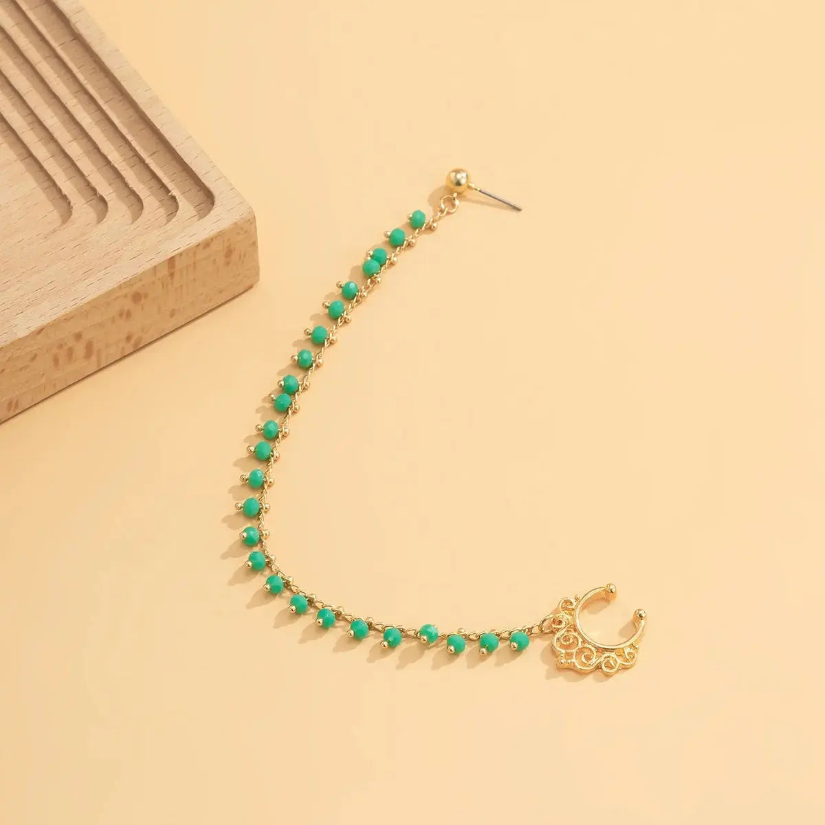 Lacteo Trendy Nose Rings for Women Connecting Earrings Black Green Small Crystal Beads Fake Nostril Piercing Clip Jewelry Ladies - Tophatter Daily Deals