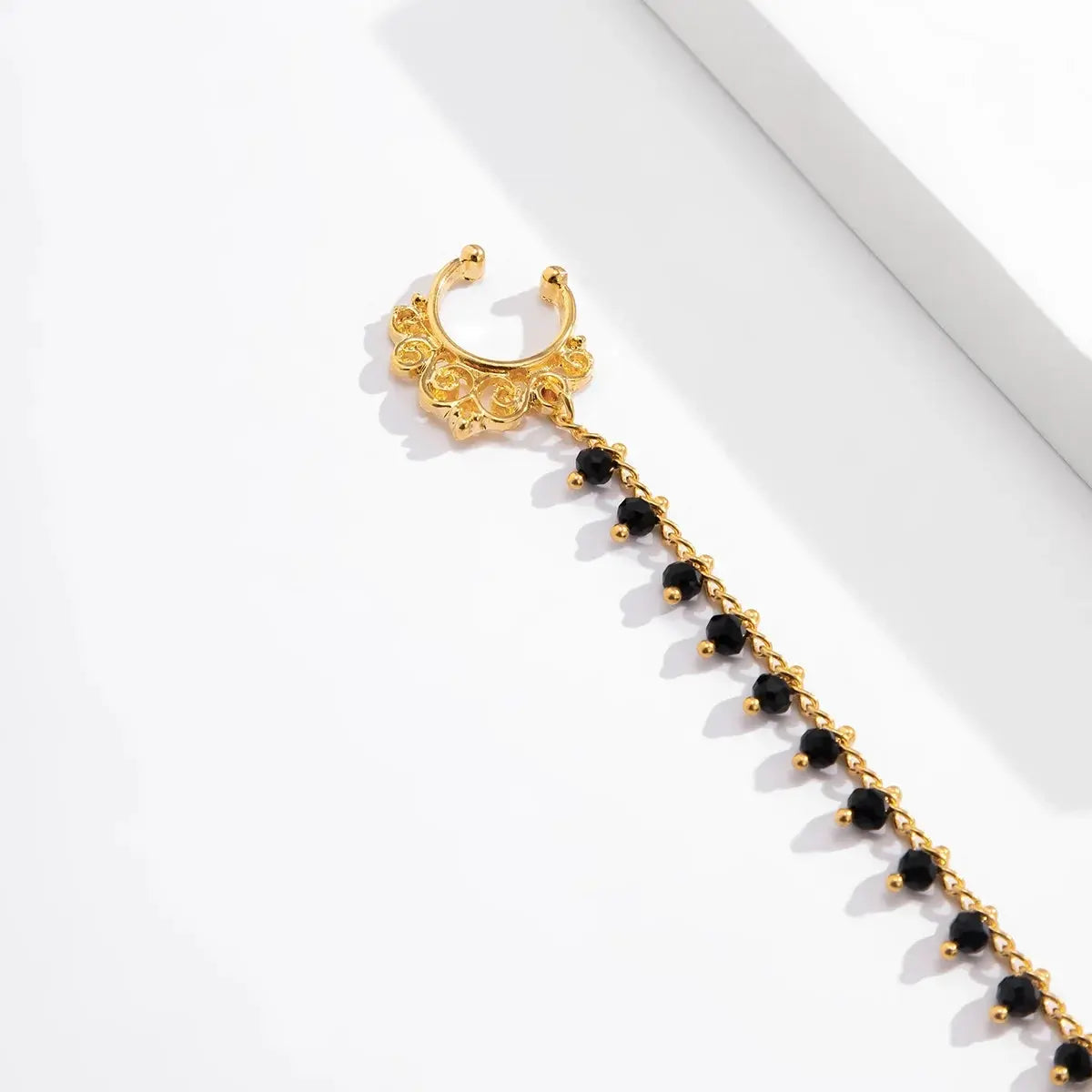 Lacteo Trendy Nose Rings for Women Connecting Earrings Black Green Small Crystal Beads Fake Nostril Piercing Clip Jewelry Ladies - Tophatter Daily Deals