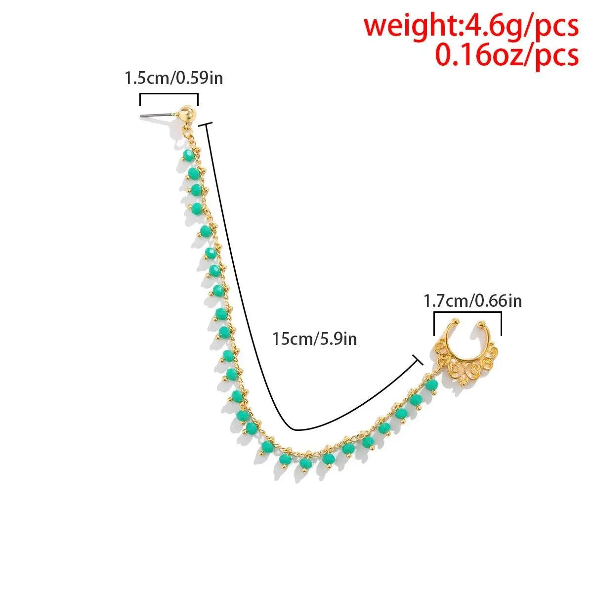 Lacteo Trendy Nose Rings for Women Connecting Earrings Black Green Small Crystal Beads Fake Nostril Piercing Clip Jewelry Ladies - Tophatter Daily Deals