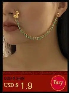 Lacteo Trendy Nose Rings for Women Connecting Earrings Black Green Small Crystal Beads Fake Nostril Piercing Clip Jewelry Ladies - Tophatter Daily Deals