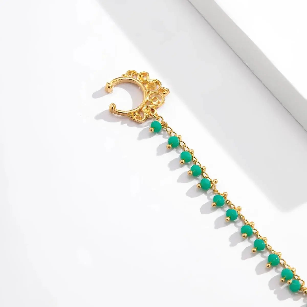 Lacteo Trendy Nose Rings for Women Connecting Earrings Black Green Small Crystal Beads Fake Nostril Piercing Clip Jewelry Ladies - Tophatter Daily Deals